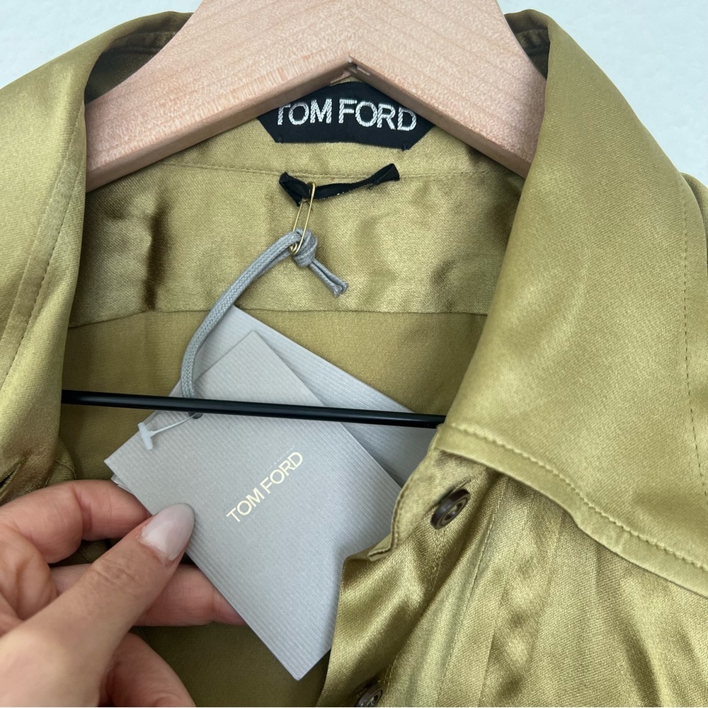 Tom Ford Fluid Fit Pleated Silk Charmeuse Button-Up Shirt in Fg710 Pale Sage NWT - Picture 10 of 13